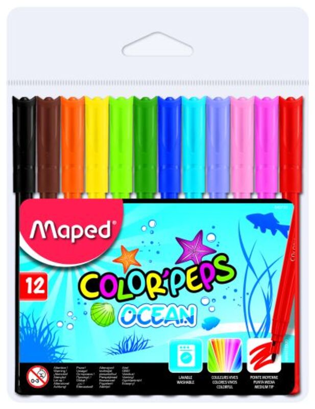 Maped Μαρκαδόροι Color’Peps Ocean Πλαστική Θήκη-12Τμχ (845720)