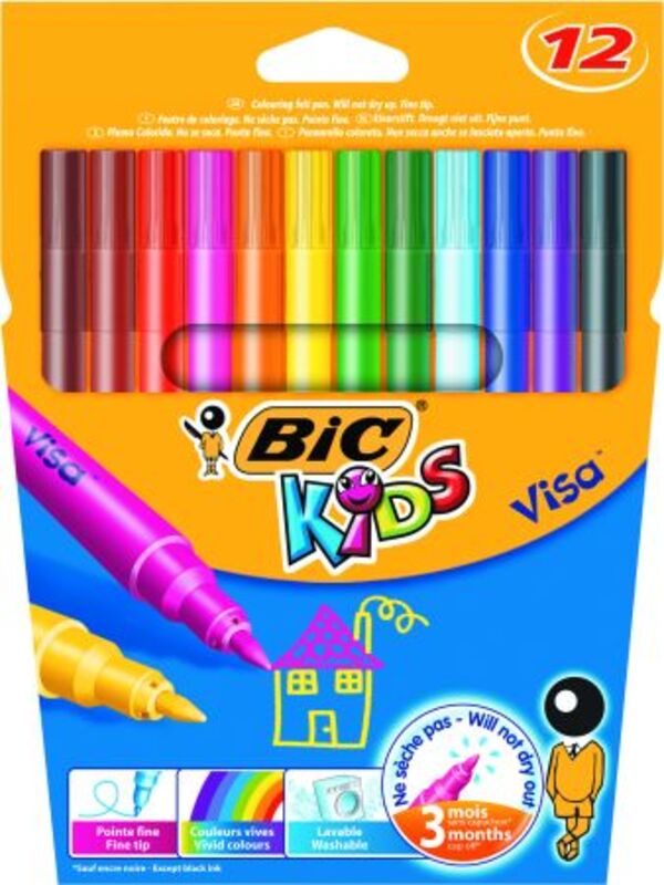 Bic Μαρκαδόροι Ζωγραφικής Kids Visa Fine – 12Τμχ (888695)