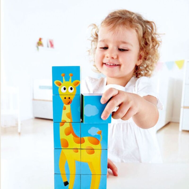 Hape Happy Puzzles Ξύλινο Παζλ Κύβοι Ζωάκια Ζούγκλας-9Τμχ (E1619A) - φωτογραφία 4