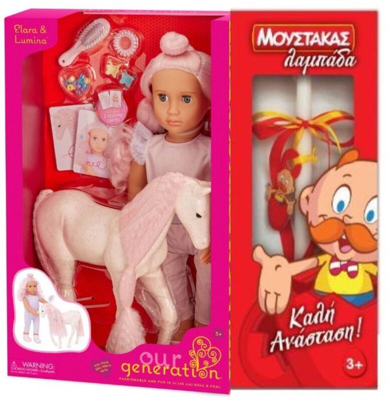 Λαμπάδα Our Generation Κούκλα Elara With Pet Foal Lumina (BD31493)