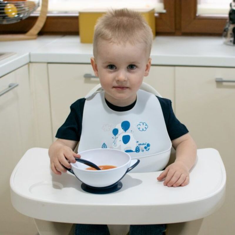 Akuku Μπολάκι Με Κουτάλι & Βεντούζα 9m+ White-Navy Blue (A0503) φωτογραφία