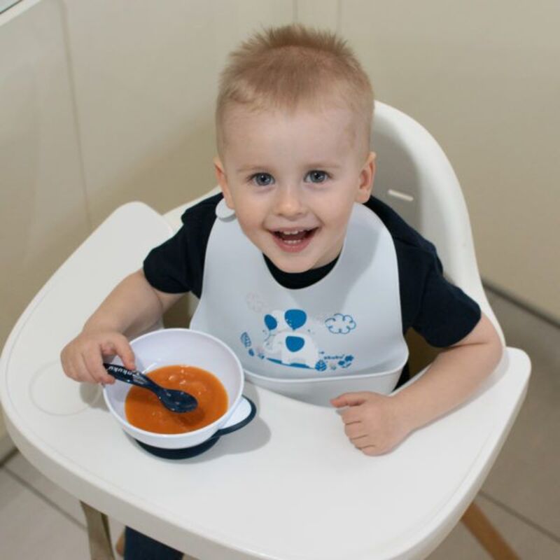 Akuku Μπολάκι Με Κουτάλι & Βεντούζα 9m+ White-Navy Blue (A0503) φωτογραφία