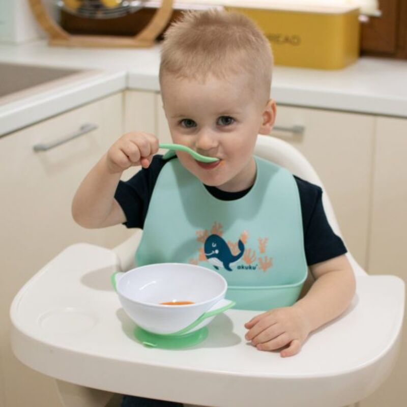 Akuku Μπολάκι Με Κουτάλι & Βεντούζα 9m+ Άσπρο-Πράσινο (A0504) φωτογραφία