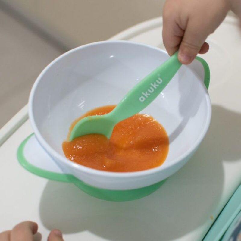 Akuku Μπολάκι Με Κουτάλι & Βεντούζα 9m+ Άσπρο-Πράσινο (A0504) φωτογραφία