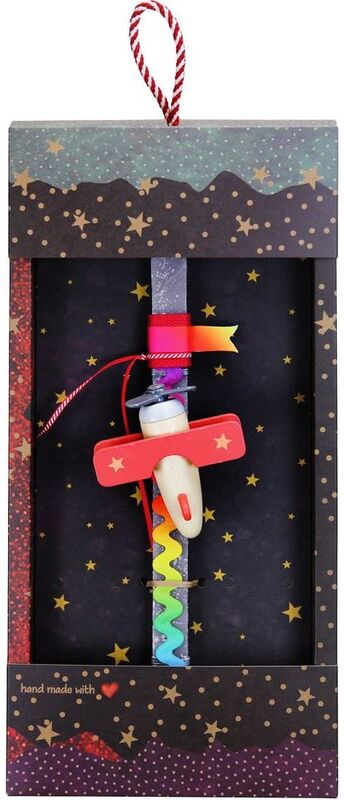 Synchronia Λαμπάδα Αεροπλάνο Ξύλινο Γκρι Ανοιχτό (LA23028A)