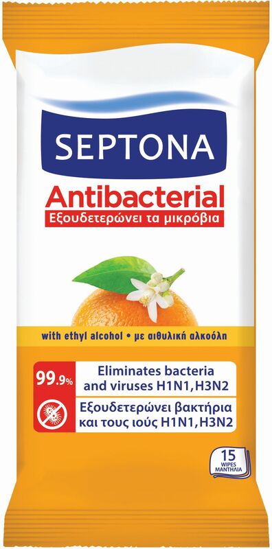 Septona Αντιβακτηριδιακά Μαντηλάκια Refresh Άνθος Πορτοκαλιού-15Τμχ (1108030015044)