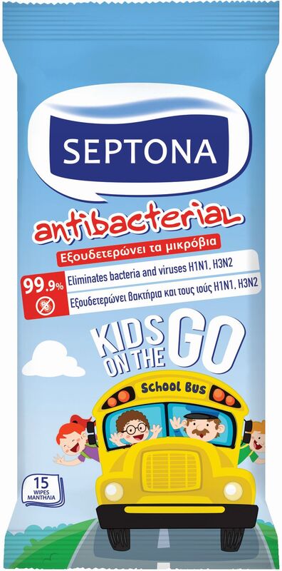 Septona Αντιβακτηριδιακά Μαντηλάκια Refresh Kids On The Go-15Τμχ (1108030015046)