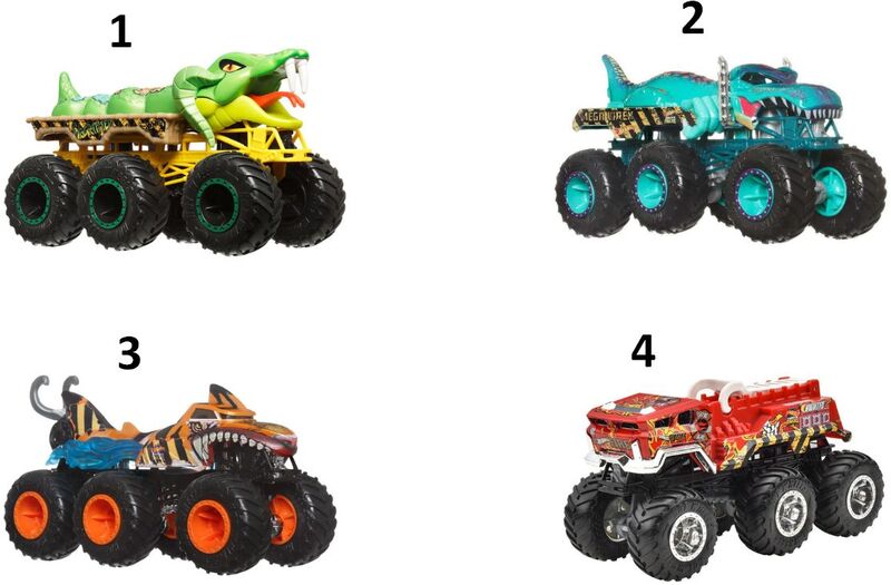 Hot Wheels Monster Trucks Νταλίκες 1:64-4 Σχέδια (HWN86) φωτογραφία