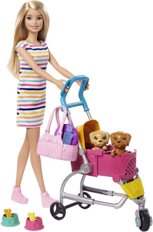 Barbie Stroll N Play Pups Κούκλα & Αξεσουάρ (GHV92)