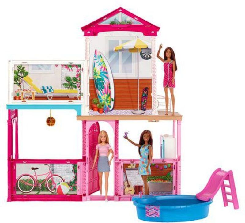 Barbie Διώροφο Σπίτι Με Κούκλες & Αξεσουάρ (GLH56)
