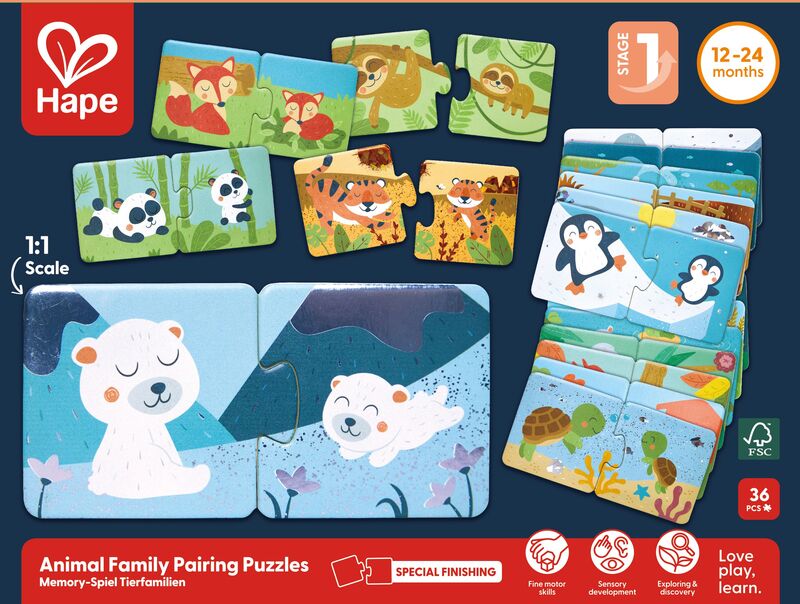 Hape Happy Puzzles Ξύλινο Παζλ Ζωάκια Mum & Baby (E1664A)