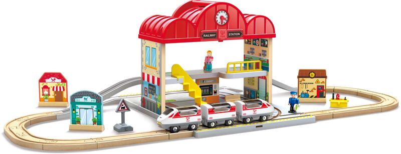 HAPE RAILWAY ΞΥΛΙΝΟΣ ΣΙΔΗΡΟΔΡΟΜΟΣ TRAIN STATION SET (E3877K)