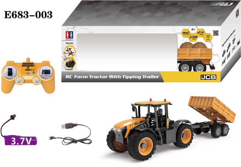 BW Τηλεκατευθυνόμενο Farm Tractor 1:24 With Trailer & Light (E683-003)