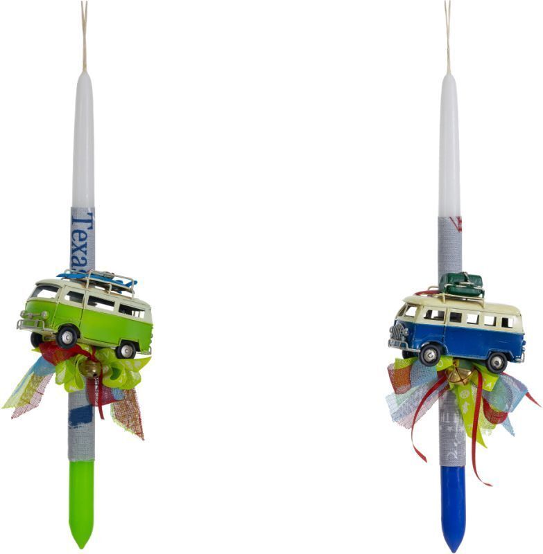 Χειροποίητη Πασχαλινή Λαμπάδα Πουλμανάκι Μεταλλικό-3 Σχέδια (293851) φωτογραφία