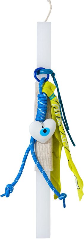 Λαμπάδα Bag Charms Μαντήλι Καρδιά Λευκή Μάτι 4cm (ML26107)