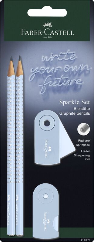 Faber Castell Μολύβια Grip Sparkle II Σιέλ & Mini Sleeve Γόμα & Ξύστρα (12310954)