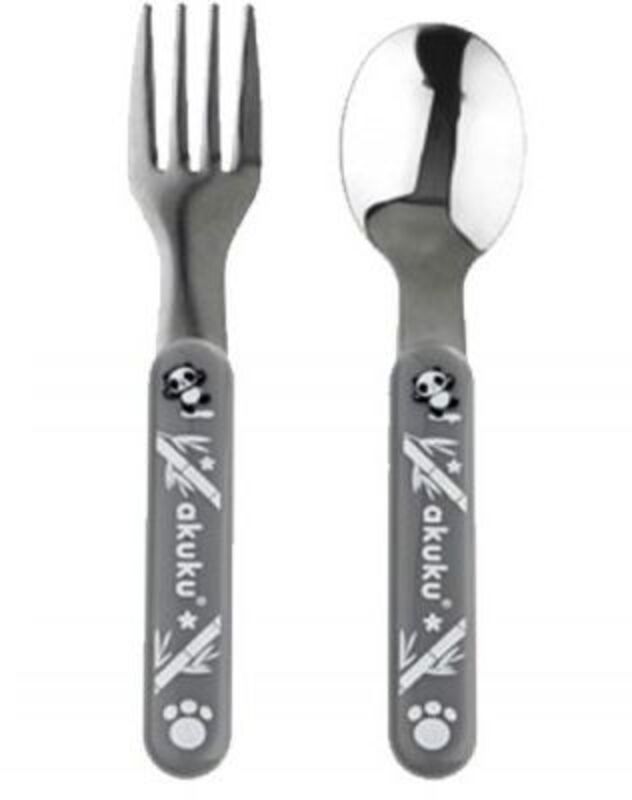 Akuku Σετ Πιρούνι-Κουτάλι Από Ανοξείδωτο Ατσάλι 9m+ Γκρι (A0100)