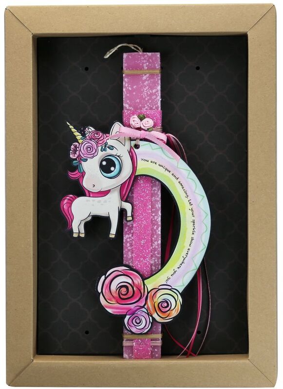 Λαμπάδα Μονόκερος Rainbow Λουλούδια (LA23018B)