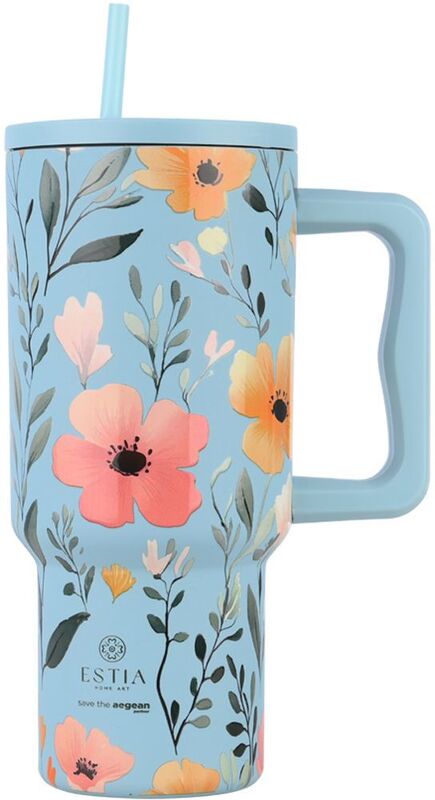 Estia Straw Tumbler XL Save The Aegean 900ml Sky Garden (01-32036)