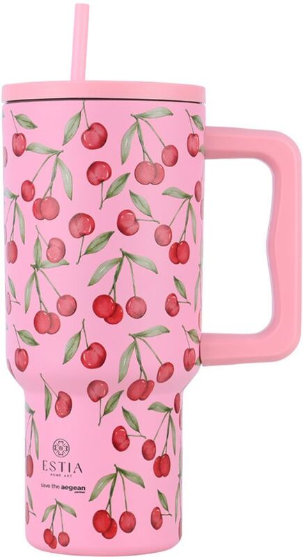Estia Straw Tumbler XL Save The Aegean 900ml Cherry Rose (01-32081)