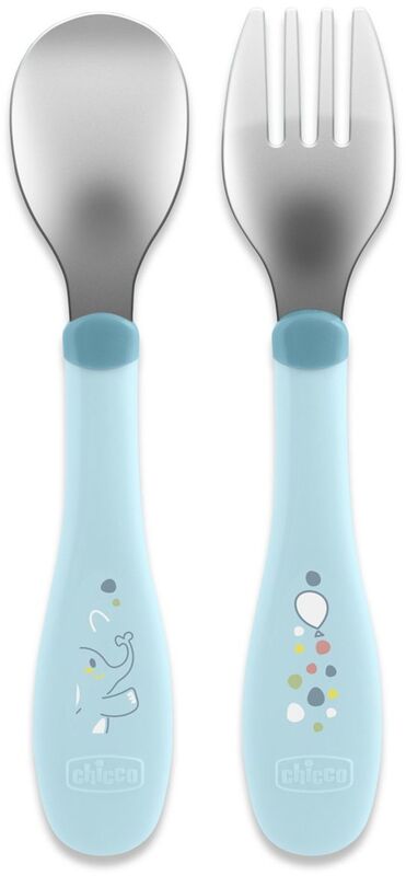 Chicco Σετ Πιρούνι-Κουτάλι Μεταλλικό 18+ Μηνών Natural Σιέλ (F05-16102-25)