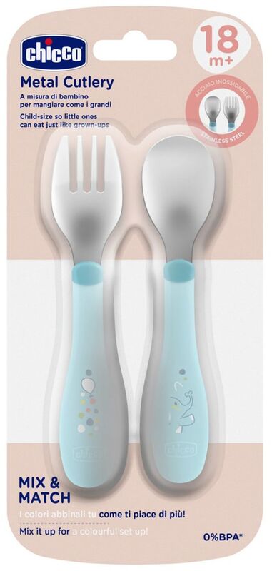 Chicco Σετ Πιρούνι-Κουτάλι Μεταλλικό 18+ Μηνών Natural Σιέλ (F05-16102-25) φωτογραφία
