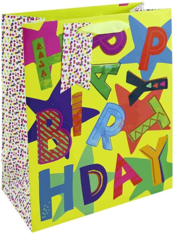 Eurowrap Χάρτινη Τσάντα Neon Happy Birthday Large (35522-2C)