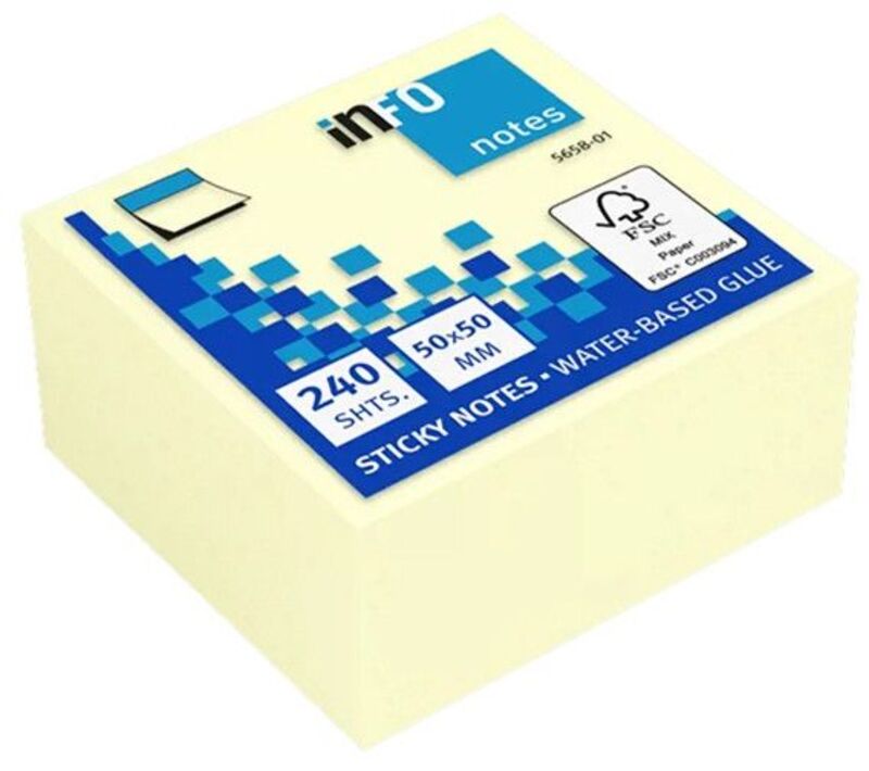 Info Notes Κύβος Αυτοκόλλητα Χαρτάκια Κίτρινα Mini 50X50mm 240 Φύλλων (5658-01)